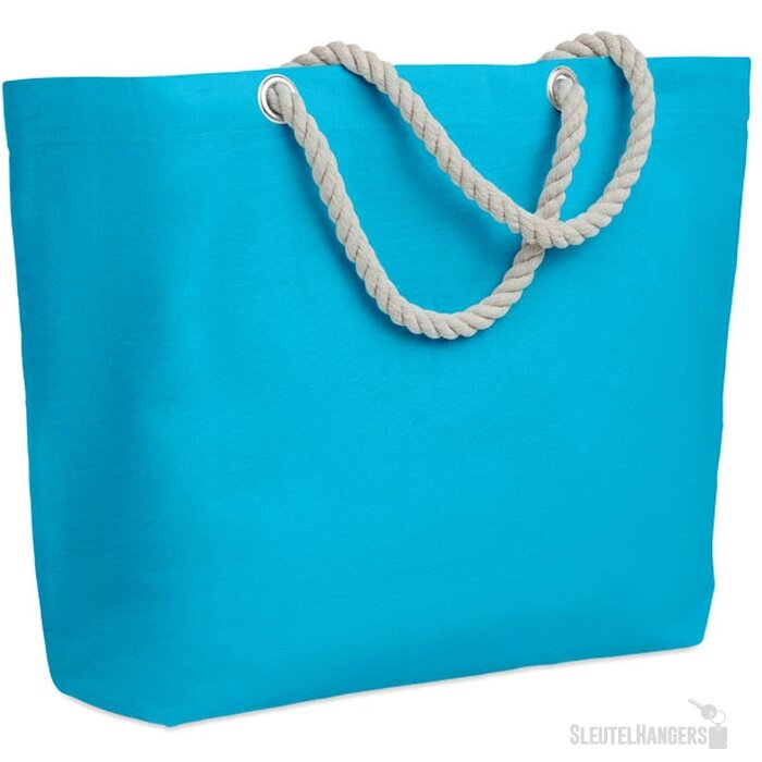 Strandtas met touw handvatten Menorca turquoise