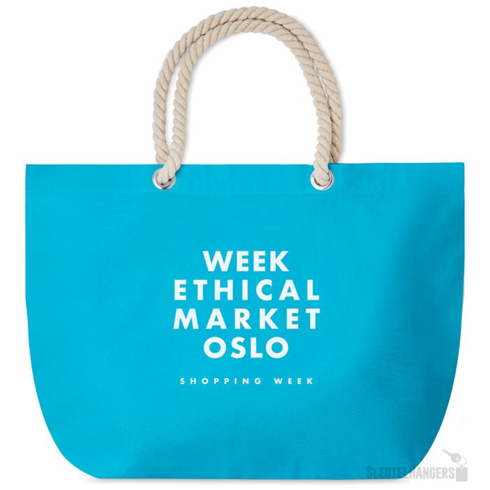 Strandtas met touw handvatten Menorca turquoise
