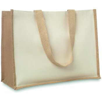Jute/canvas boodschappentas Campo de fiori beige
