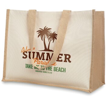 Jute/canvas boodschappentas Campo de fiori beige