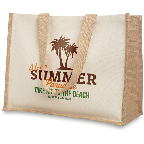 Jute/canvas boodschappentas Campo de fiori beige