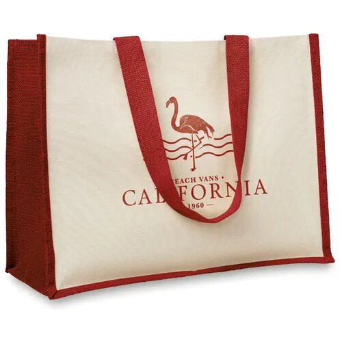 Jute/canvas boodschappentas Campo de fiori rood