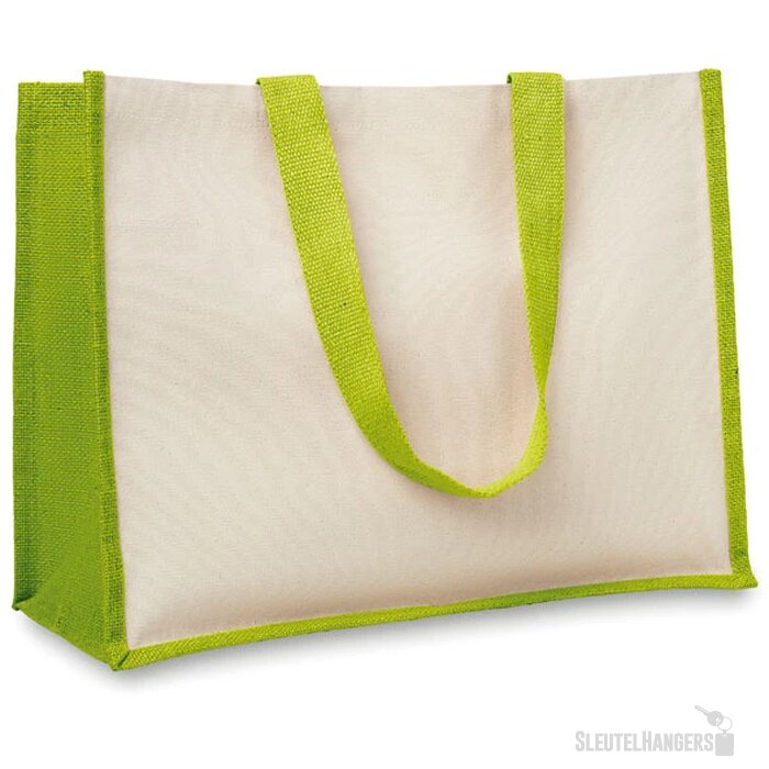 Jute/canvas boodschappentas Campo de fiori limoen