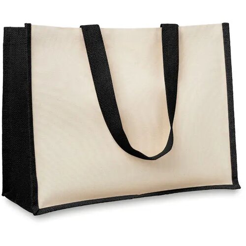 Jute/canvas boodschappentas Campo de fiori zwart