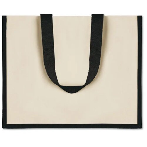 Jute/canvas boodschappentas Campo de fiori zwart