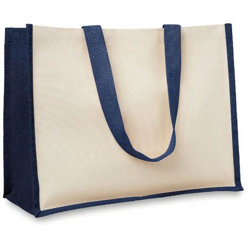 Jute/canvas boodschappentas Campo de fiori blauw