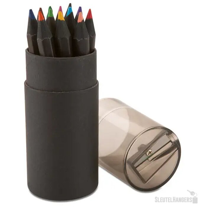 12 potloden in ronde doos Blocky Zwart