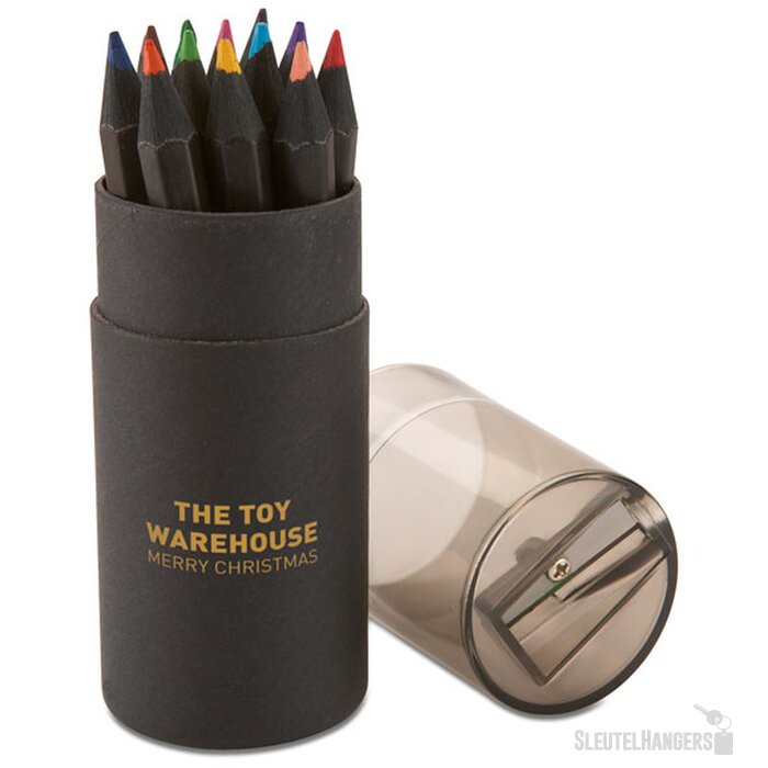 12 potloden in ronde doos Blocky Zwart