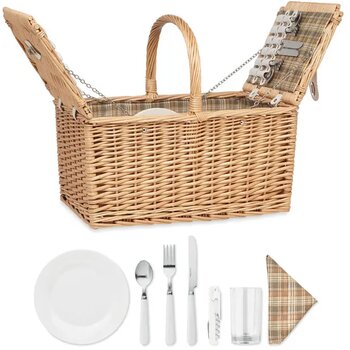 4-persoons rotan picknickmand Mimbre plus hout