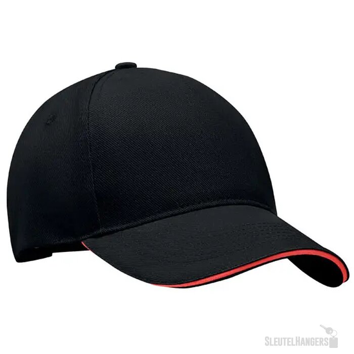 5 panelen baseballpet Long beach singa Zwart/Rood
