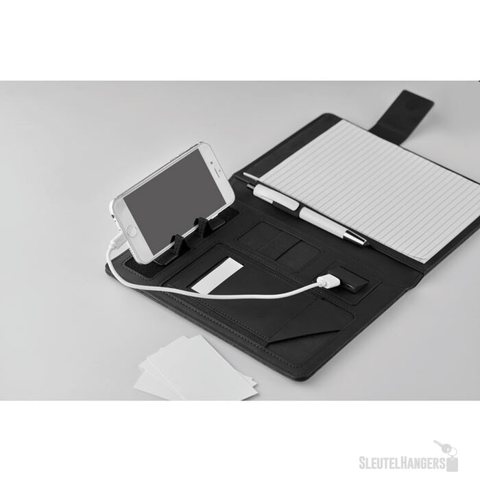 A5 schrijfmap met powerbank Powernoty Zwart