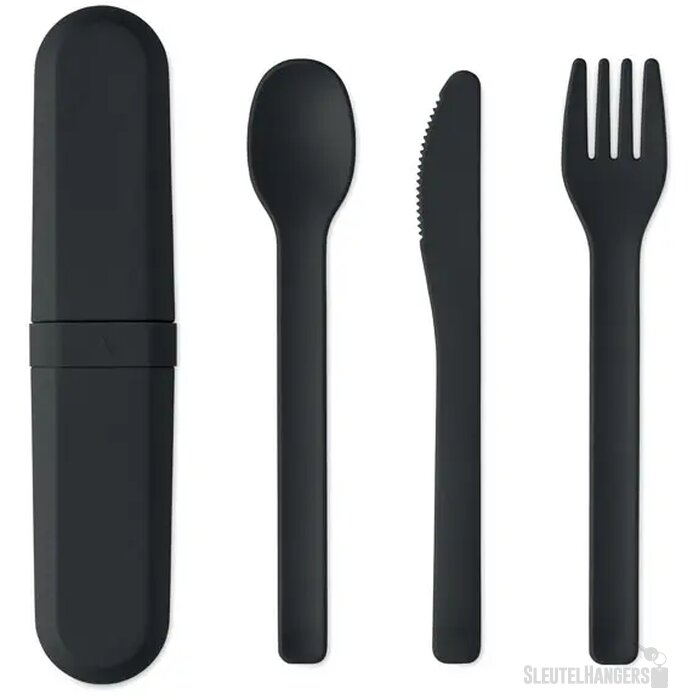 Bestekset en koker in pla Biteful zwart