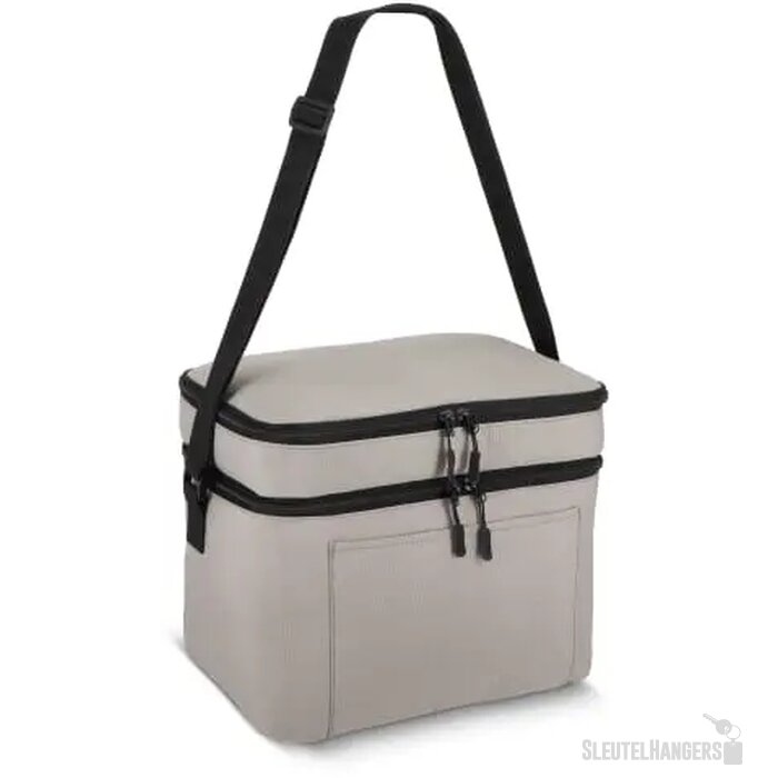 600D gerecycled PET koeltas met twee vakken 30 x 20 x 24 cm 12 L grijs