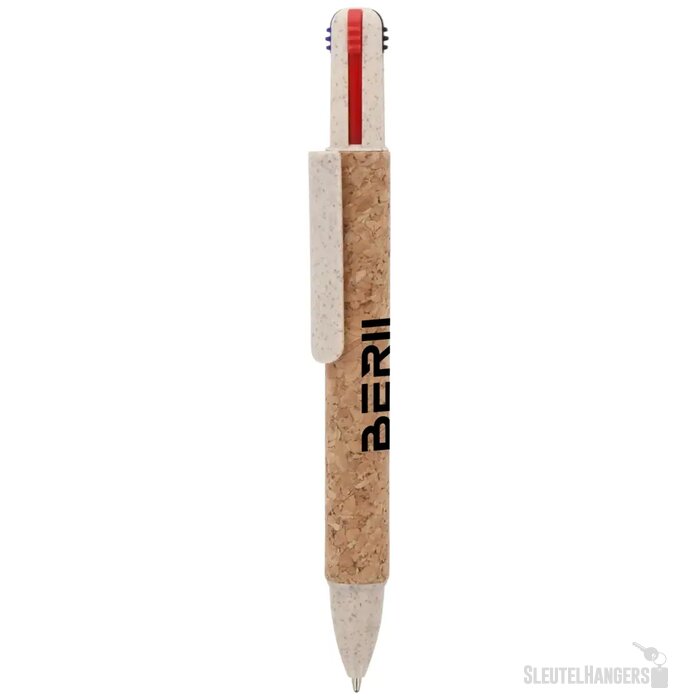 Balpen 4-kleuren kurk
