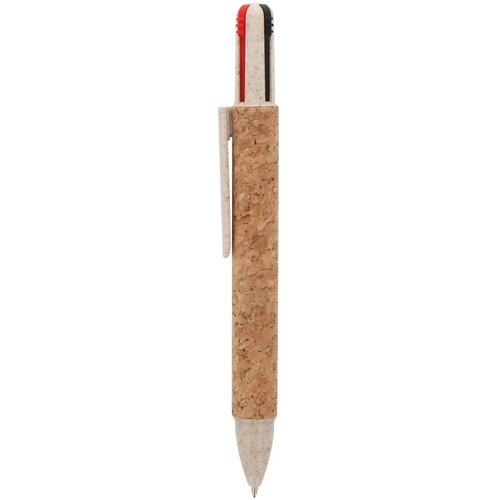 Balpen 4-kleuren kurk natuur