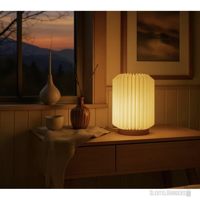 Coollux vouwbare papieren LED lamp Aurora op houten voet Naturel