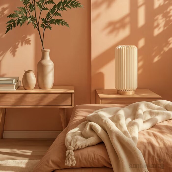 Coollux vouwbare papieren LED lamp Aurora Tall op houten voet, 32cm natuur