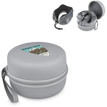 Gecontourde memory foam reiskussen met EVA-case grijs