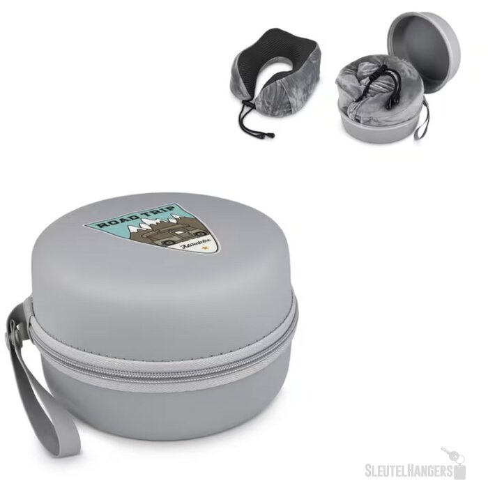 Gecontourde memory foam reiskussen met EVA-case grijs