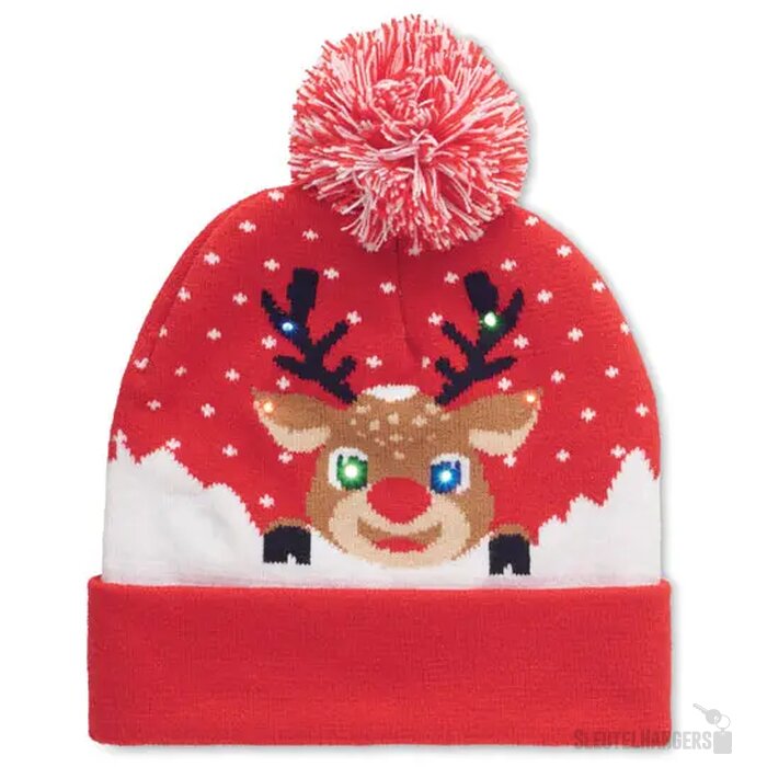 Gebreide kerstmuts led Shimas light rood