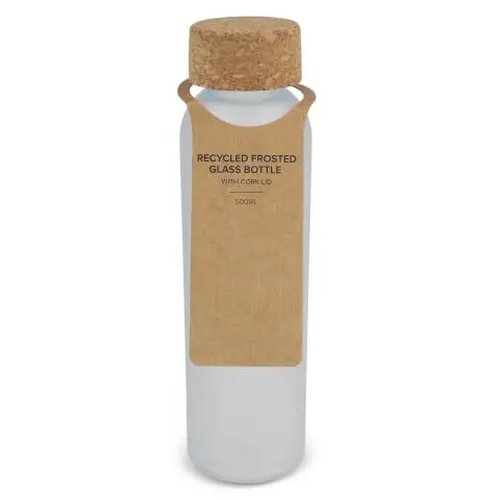Matglazen gerecycled fles met kurken dop 500ml ecru / wit