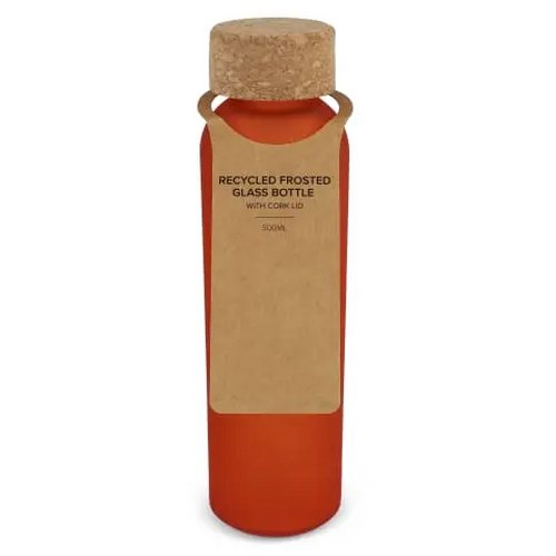 Matglazen gerecycled fles met kurken dop 500ml ecru / oranje
