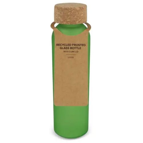 Matglazen gerecycled fles met kurken dop 500ml ecru / lichtgroen