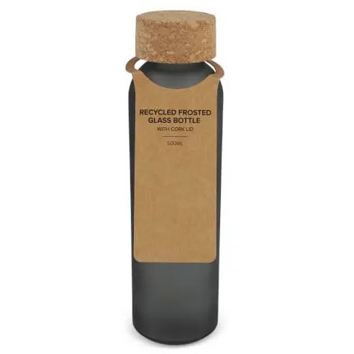 Matglazen gerecycled fles met kurken dop 500ml ecru / zwart