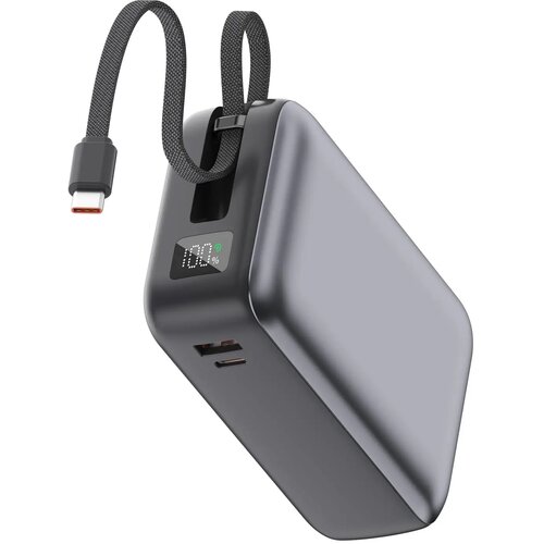 Nova Laptop 65W Powerbank met ingebouwde USB-C kabel 30000 mAh donker grijs