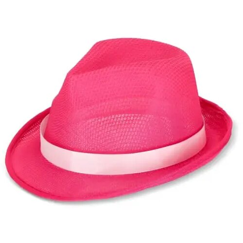 Polyester hoed met band fluor assorti / paars