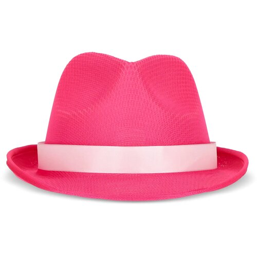 Polyester hoed met band fluor assorti / paars