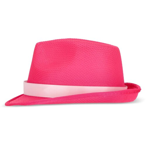 Polyester hoed met band fluor assorti / paars