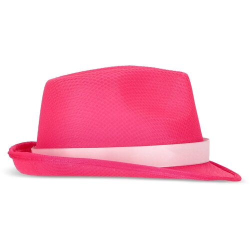 Polyester hoed met band fluor assorti / paars