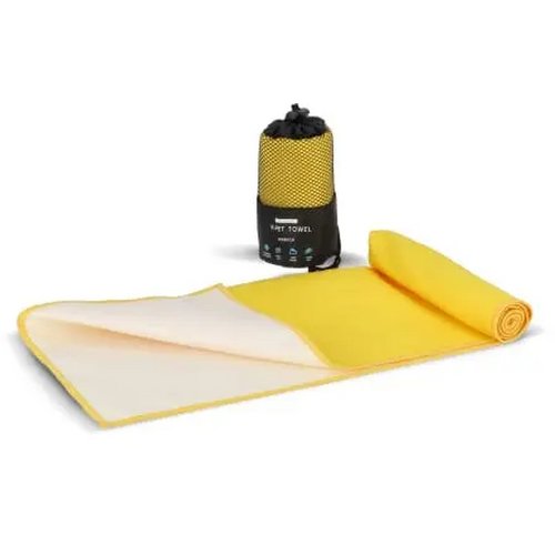 R-PET sneldrogende sport handdoek 40x80cm met etui (200g/m²) sublimatie geel