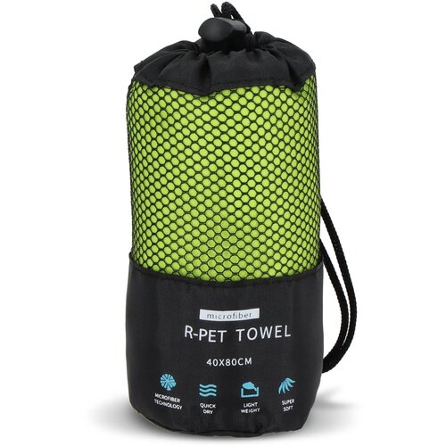 R-PET sneldrogende sport handdoek 40x80cm met etui (200g/m²) sublimatie lichtgroen