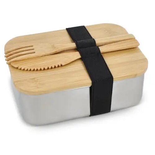 Roestvrij stalen lunchbox met bamboo deksel zilver