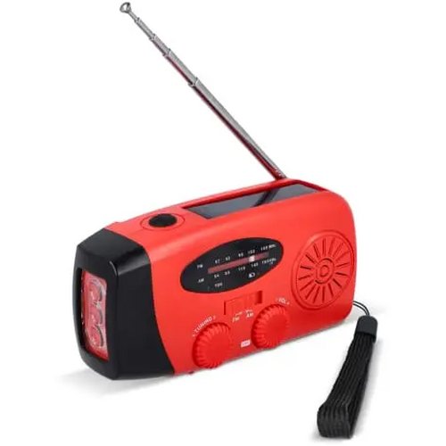 SafeSound Noodradio met Zonne-energie en Opwindbaar rood