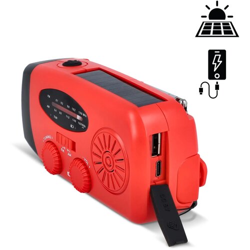 SafeSound Noodradio met Zonne-energie en Opwindbaar rood