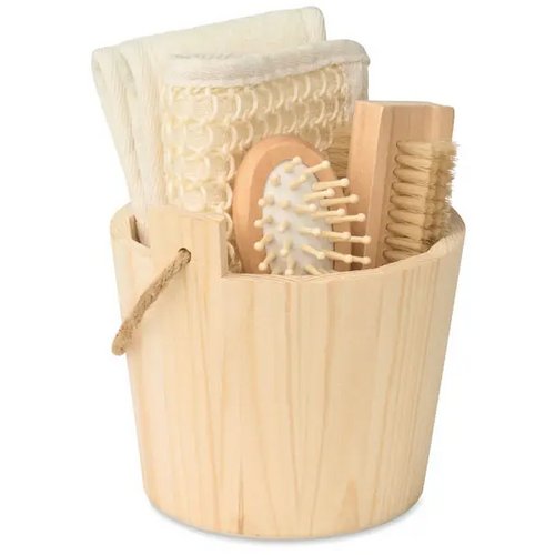 Badcadeauset in houten emmer Selfcare hout