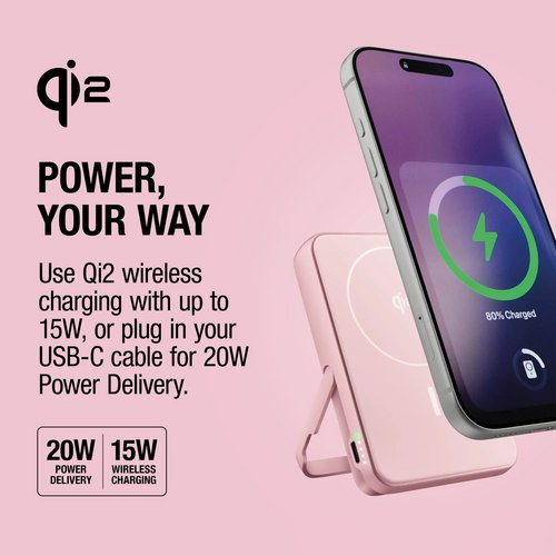 Fresh 'n Rebel Draadloze Powerbank 10000mAh Geschikt voor MagSafe roze