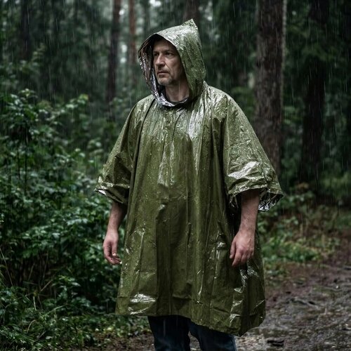 Outdoor Survival 2-in-1 thermische poncho dried green
